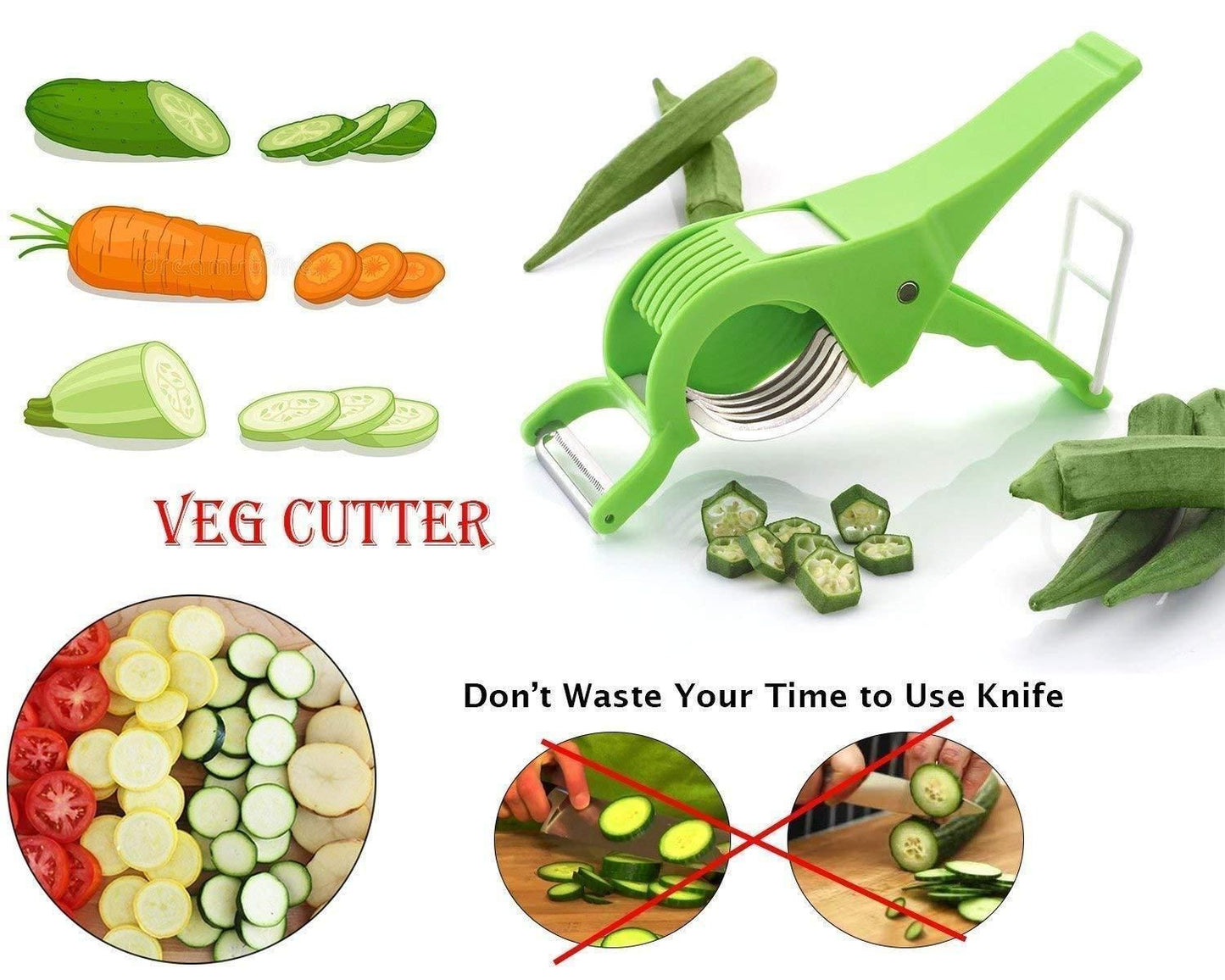 Vegetable Cutter 5 Sharp Blade with Peeler 2 in 1 ? Multi-Color